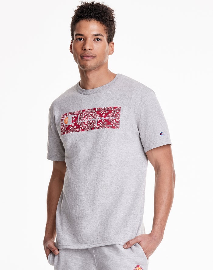 Champion Heritage Bandana Knockout With Vintage Script Logo T-Shirt Heren - Grijs - Belgie 4806YZBJR